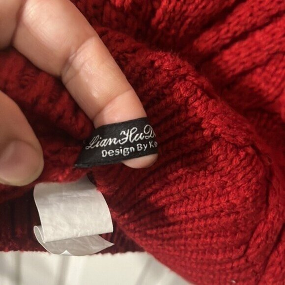 Red Chunky Cable Knit Turtleneck Sweater Apres Ski Women's Large Korean Make - Picture 7 of 7